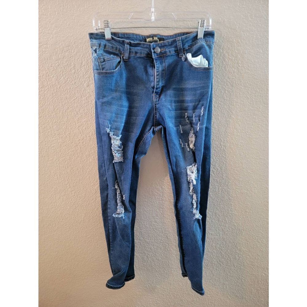 Emme Jordan Womens Denim Jeans Distressed Skinny Blue Wash Size 15